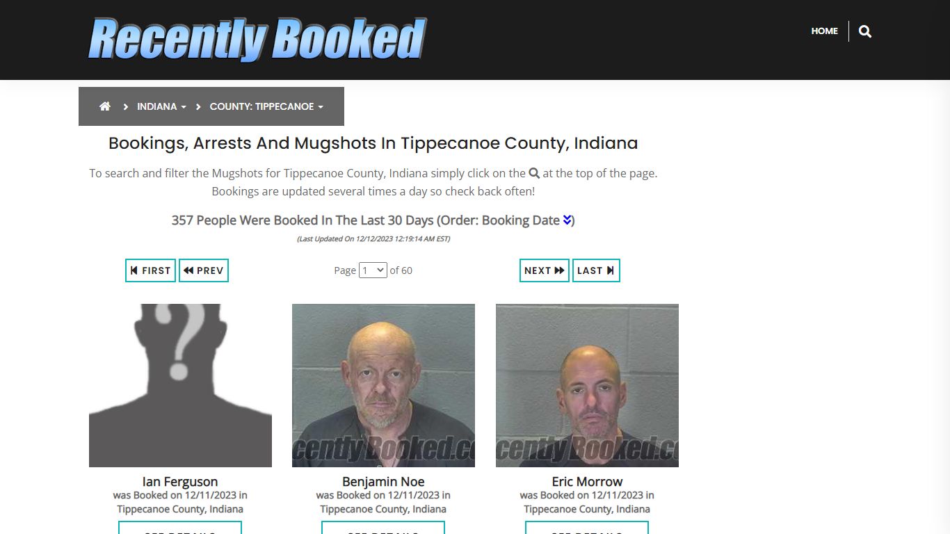 Bookings, Arrests and Mugshots in Tippecanoe County, Indiana